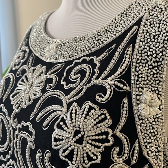 J KARA FLORAL BEADED FORMAL MAXI DRESS BLACK WHITE PLUS SIZE 16P NEW WITH TAGS - Picture 3 of 13